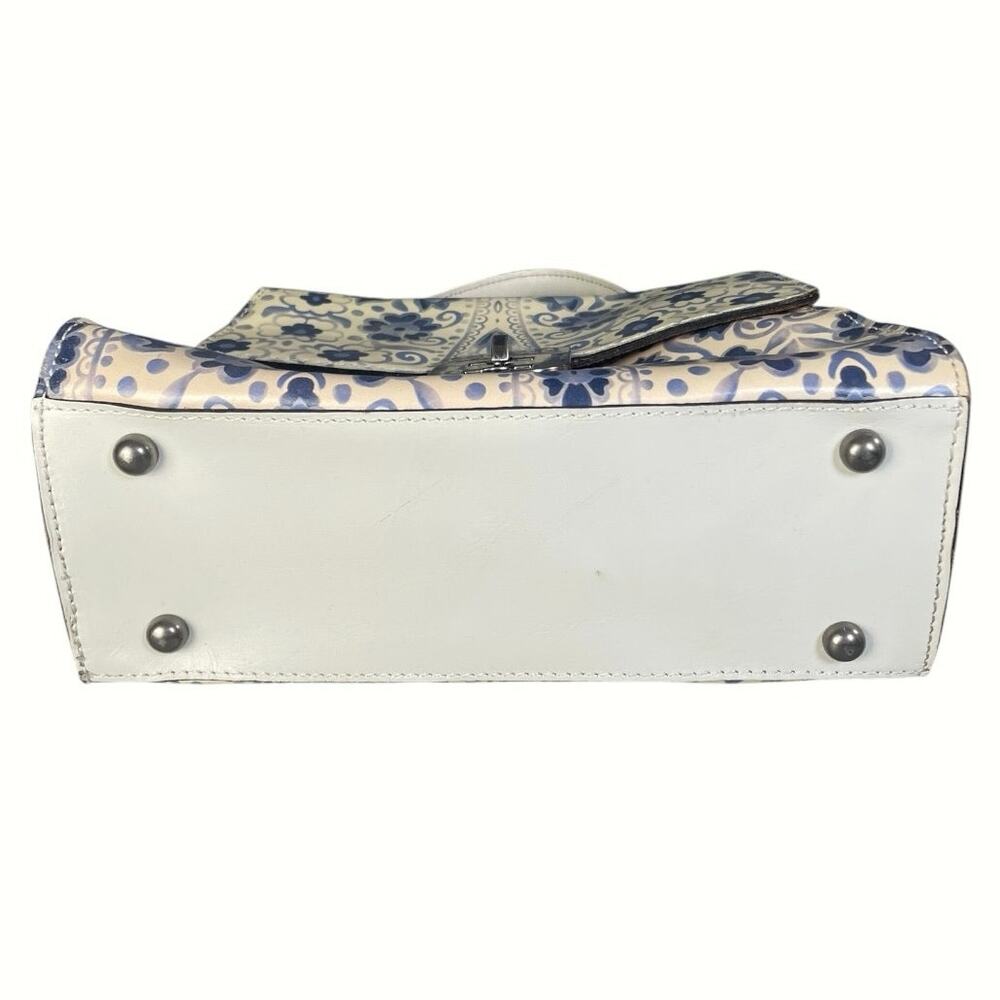 Patricia Nash Leather Satchel Purse Blue/Cream Floral Pattern W/ Turn Lock - Picture 3 of 6